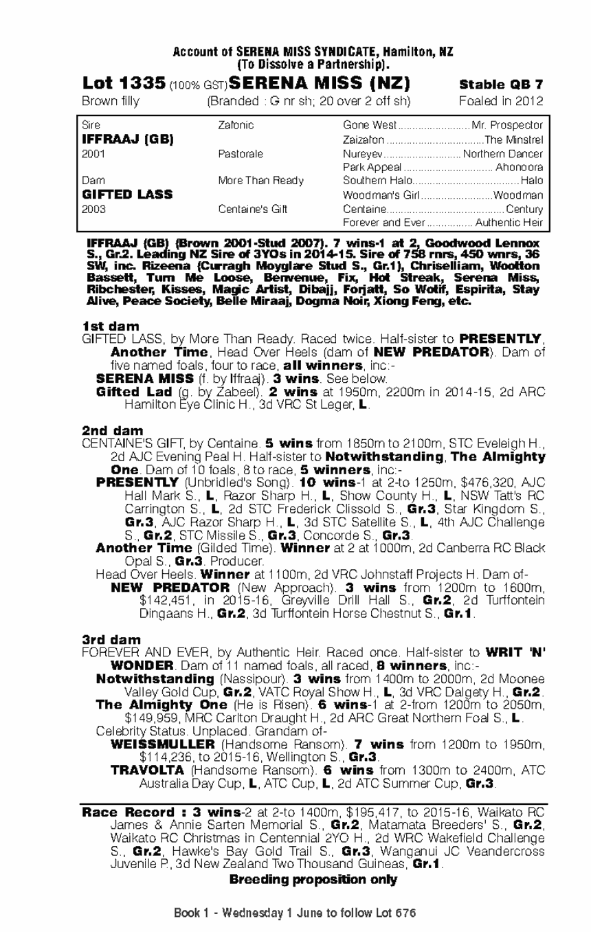 Serena Miss (NZ) - pedigree