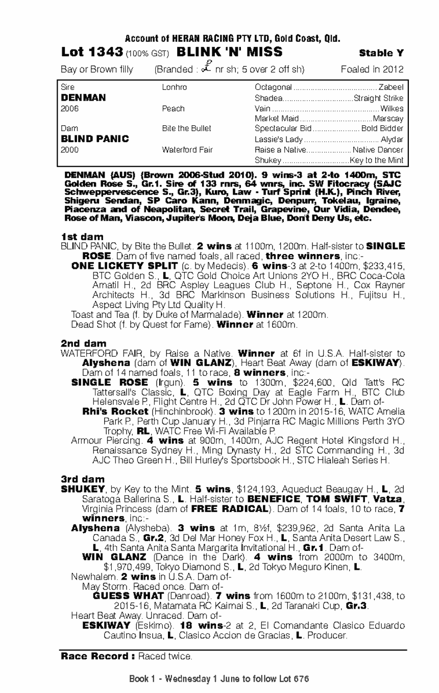 Blink 'N' Miss (AUS) - pedigree