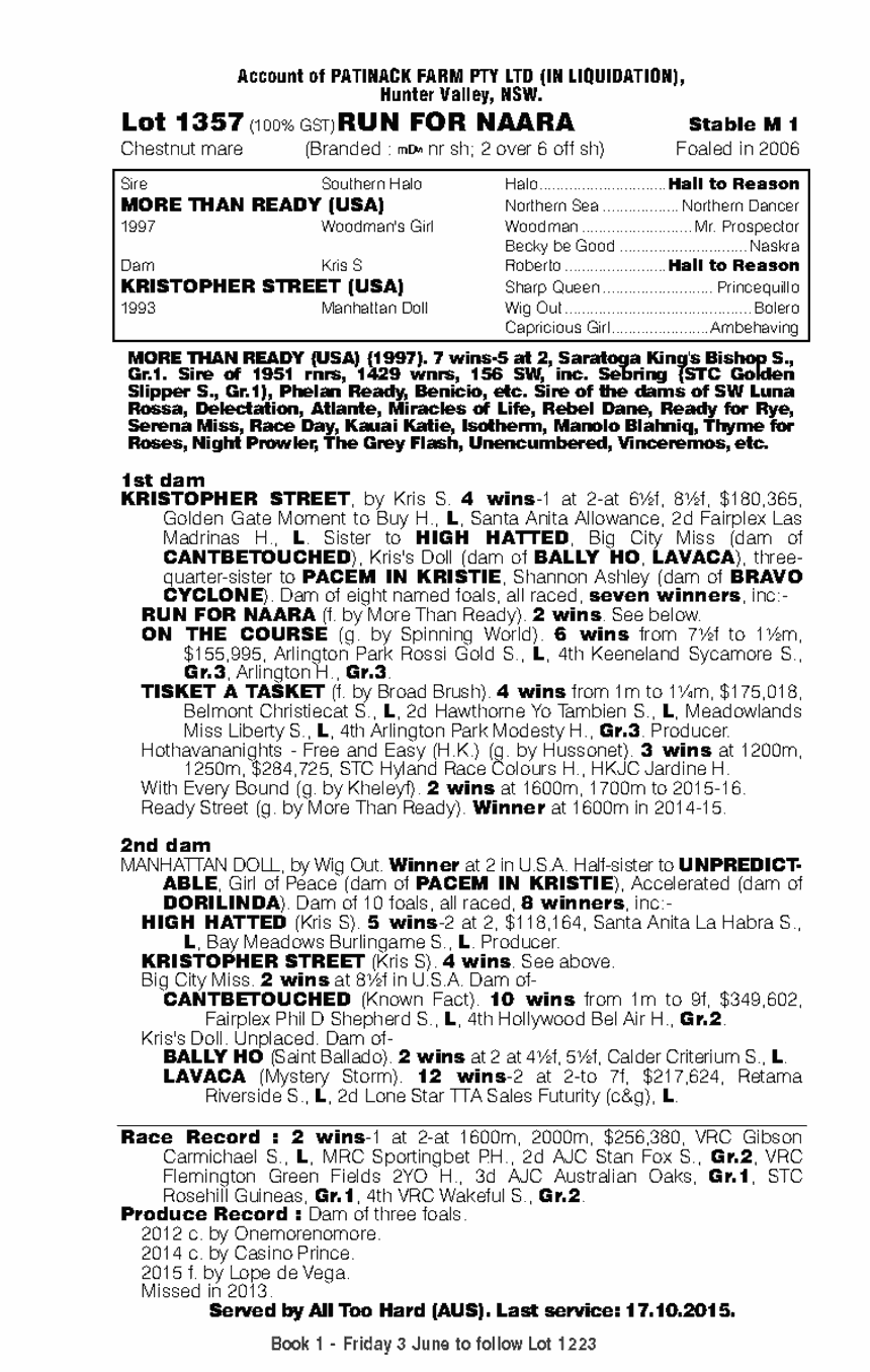 Run for Naara (AUS) - pedigree