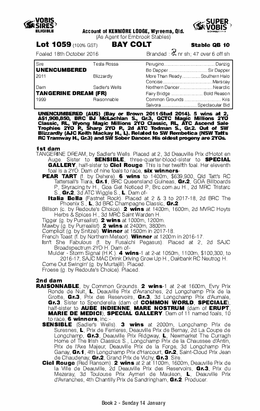 Unencumbered (AUS) / Tangerine Dream (FR) - pedigree