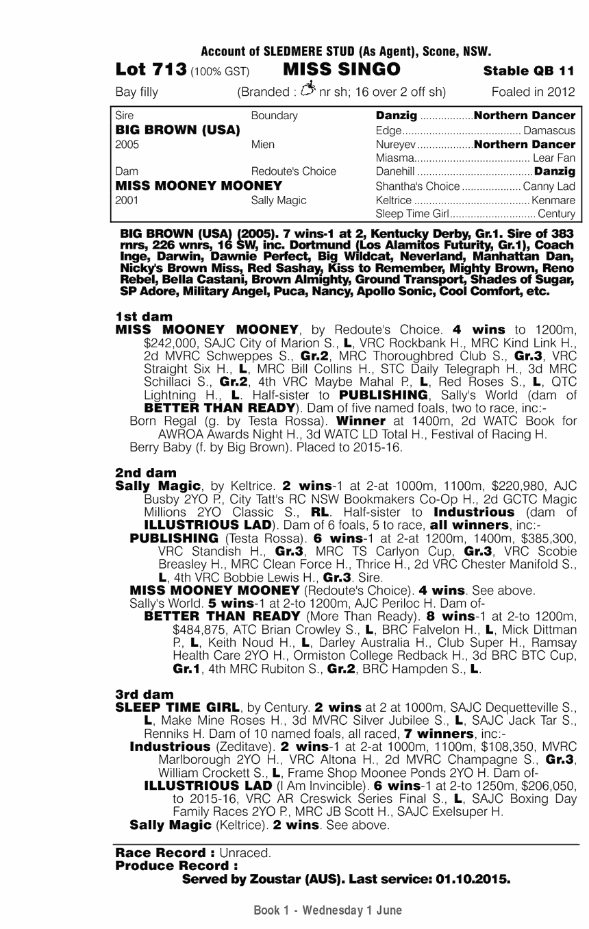 Miss Singo (AUS) - pedigree