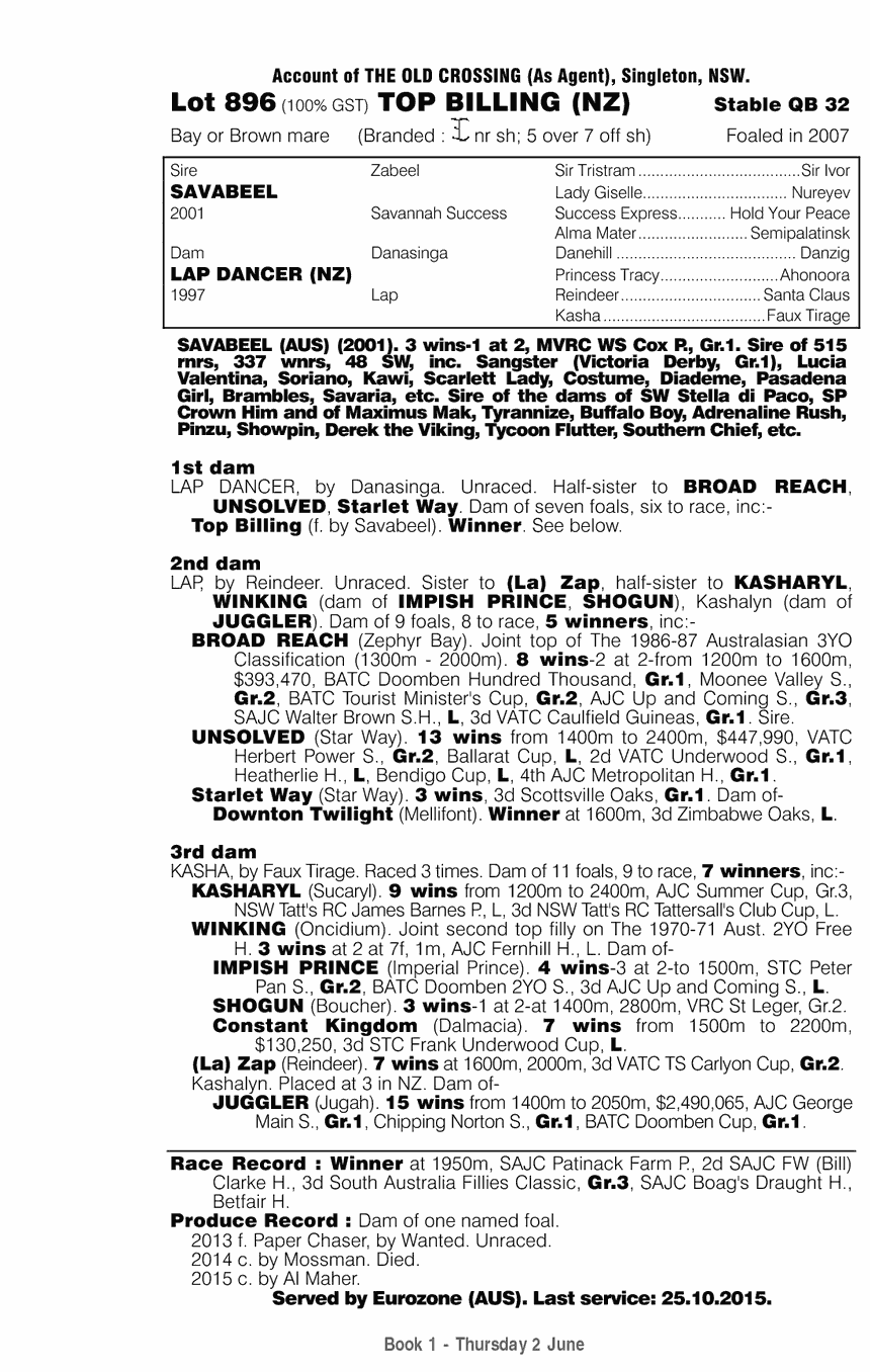 Top Billing (NZ) - pedigree