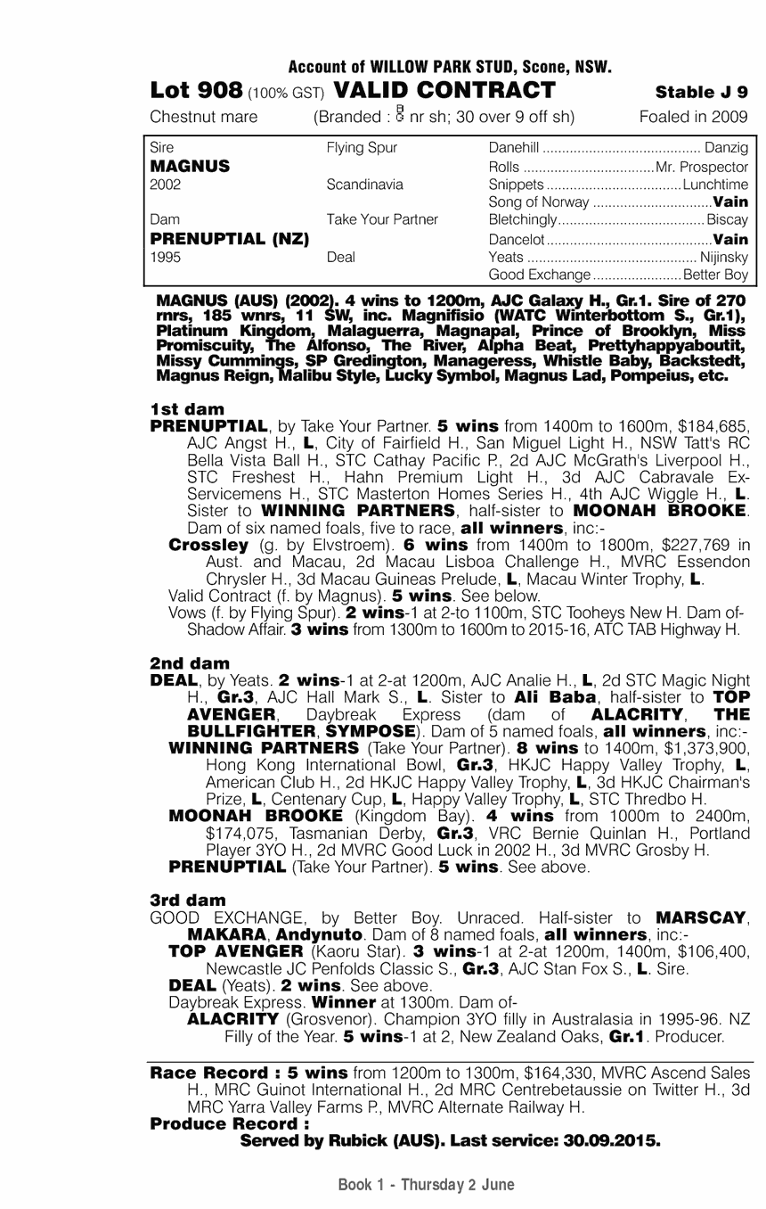 Valid Contract (AUS) - pedigree
