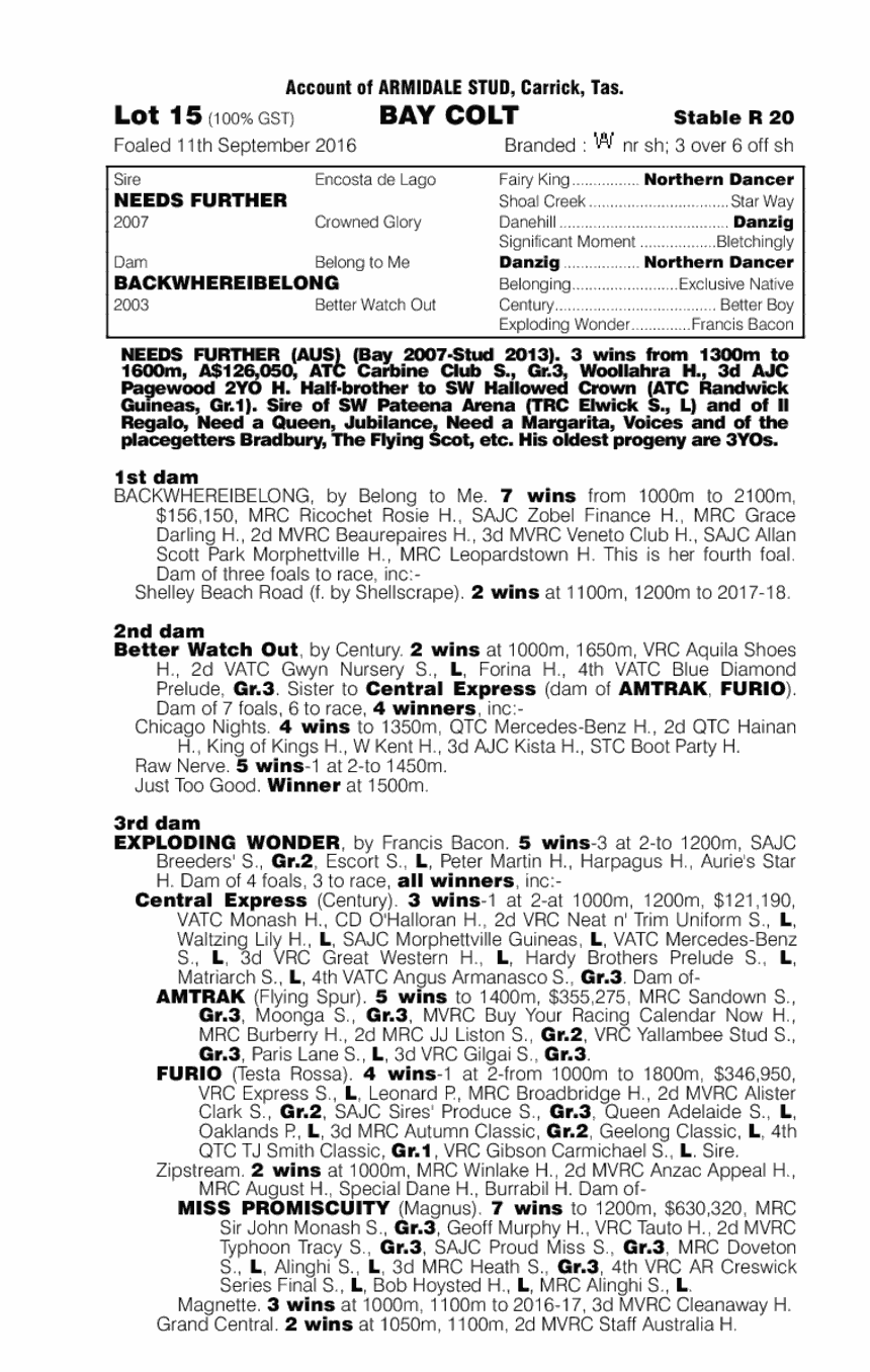 Needs Further (AUS) / Backwhereibelong (AUS) - pedigree