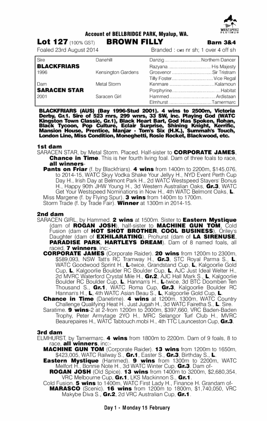 Blackfriars (AUS) / Saracen Star (AUS) - pedigree