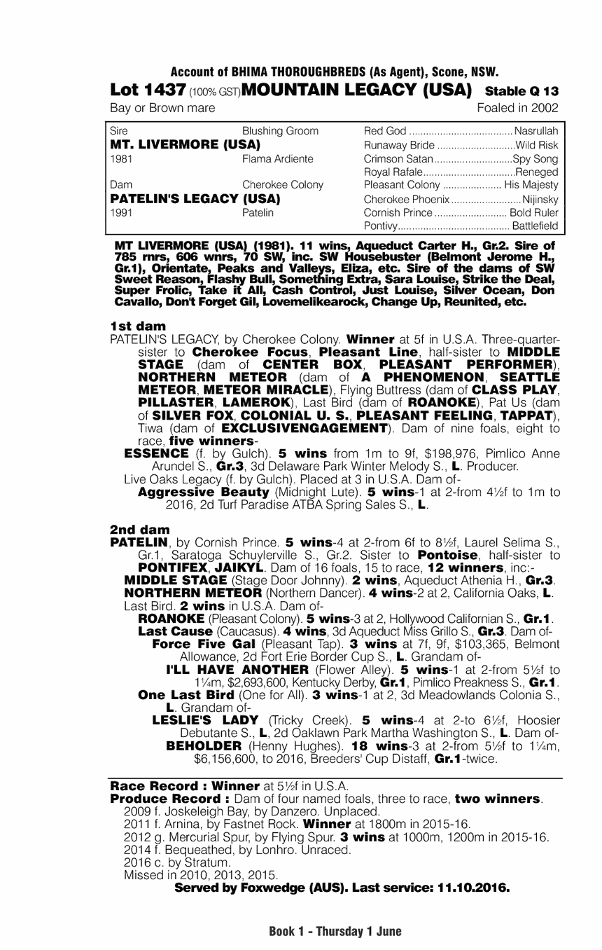 Mountain Legacy (USA) - pedigree