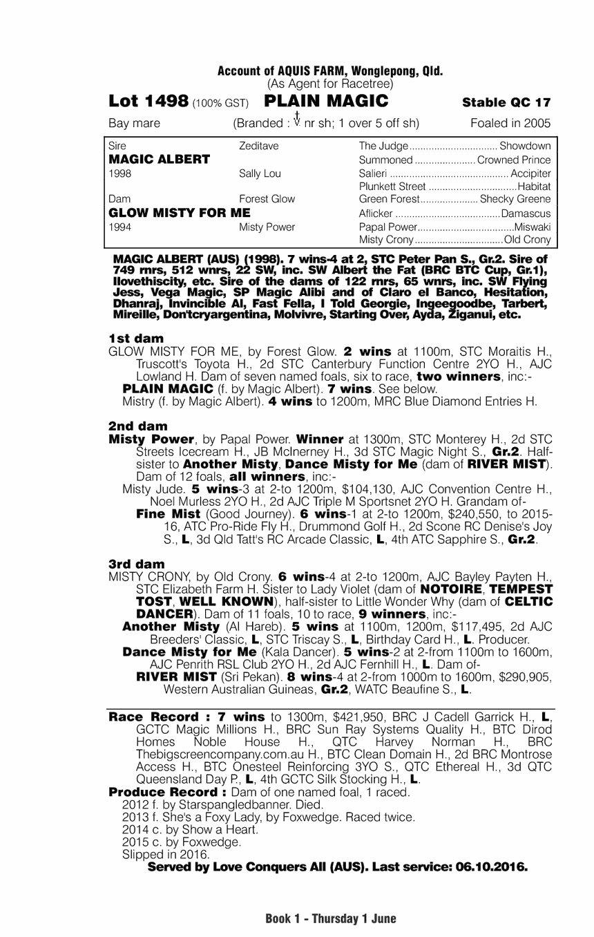Plain Magic (AUS) - pedigree