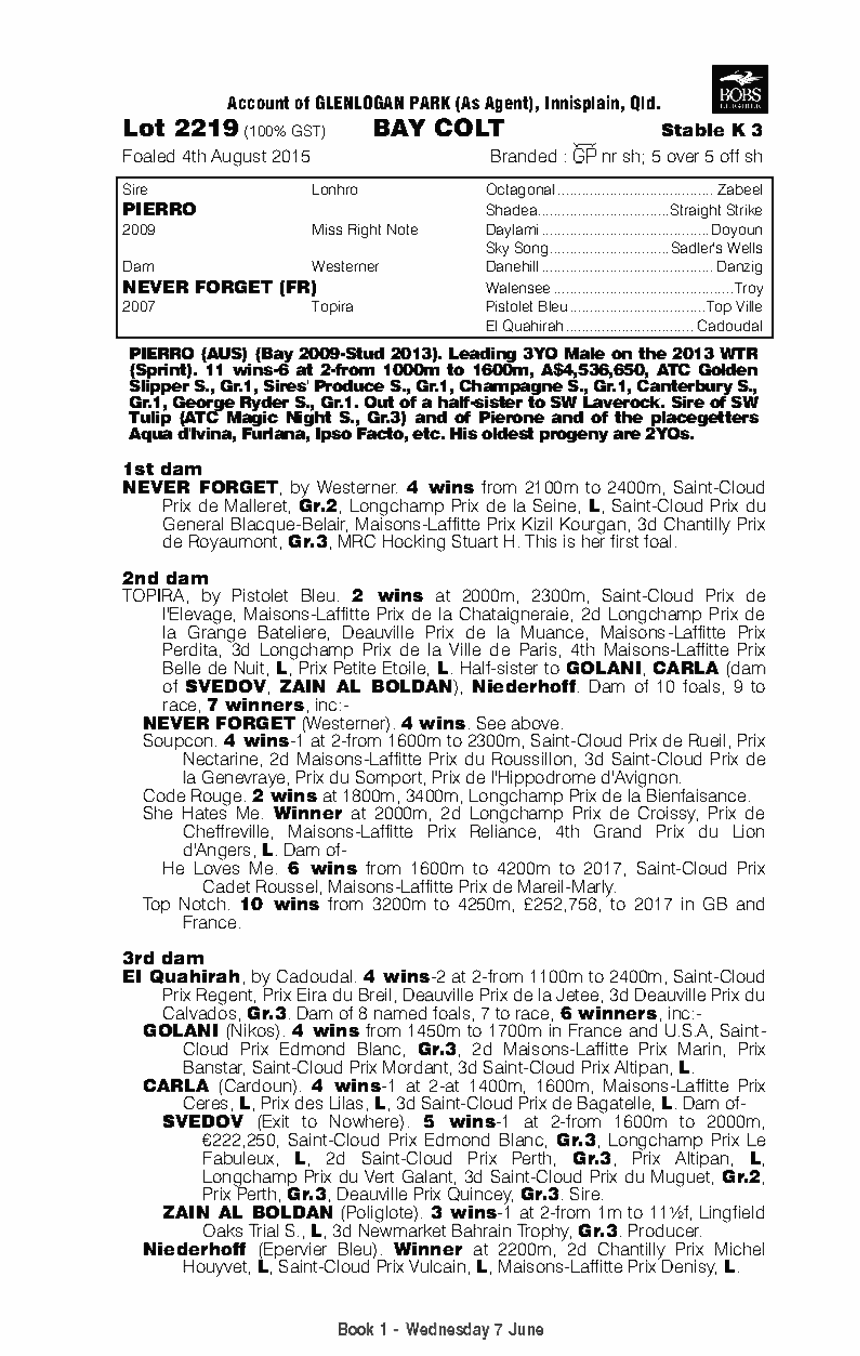 Pierro (AUS) / Never Forget (FR) - pedigree