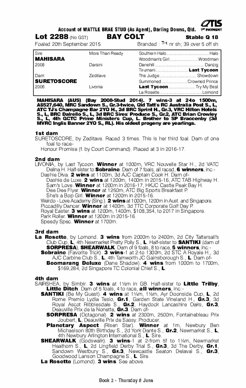 Mahisara (AUS) / Suretoscore (AUS) - pedigree