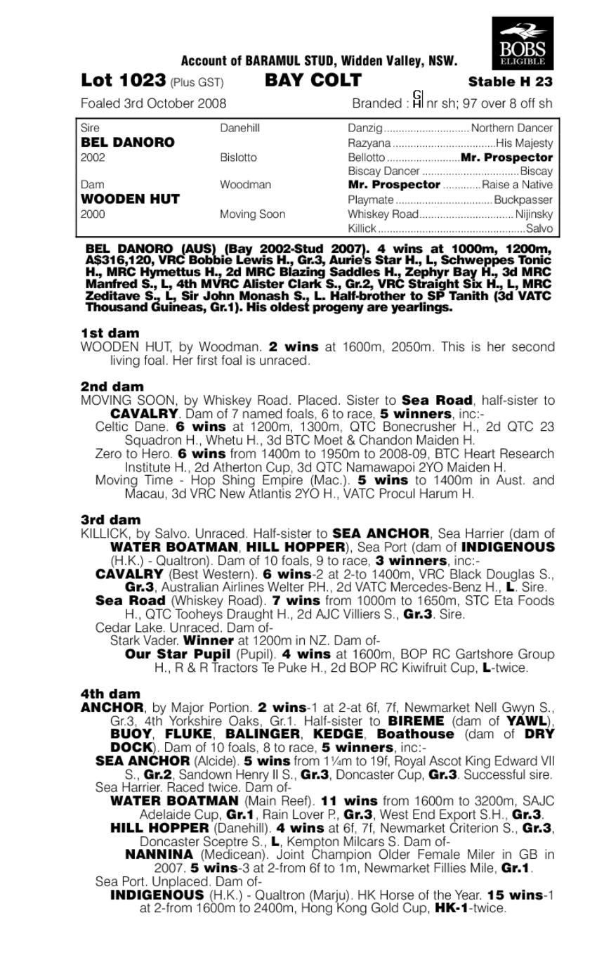 Bel Danoro (AUS) / Wooden Hut (AUS) - pedigree