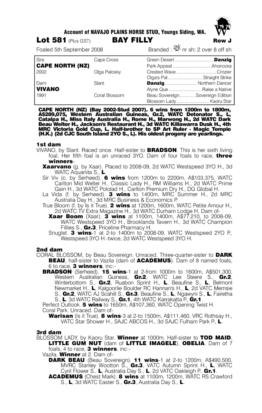 Cape North (NZ) / Vivano (AUS) - pedigree