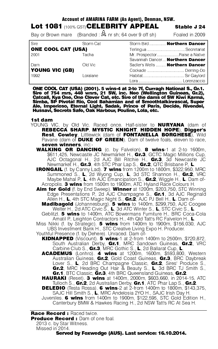 Celebrity Appeal (AUS) - pedigree