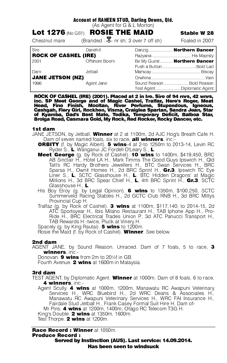 Rosie the Maid (AUS) - pedigree