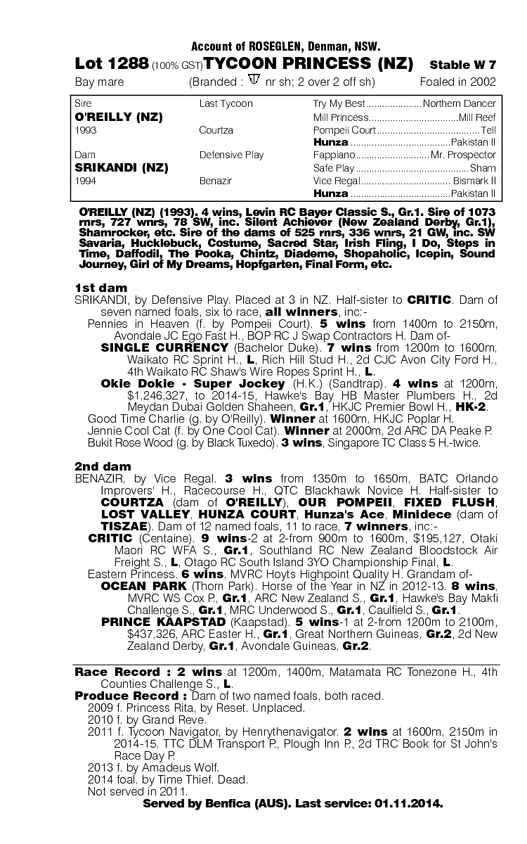 Tycoon Princess (NZ) - pedigree