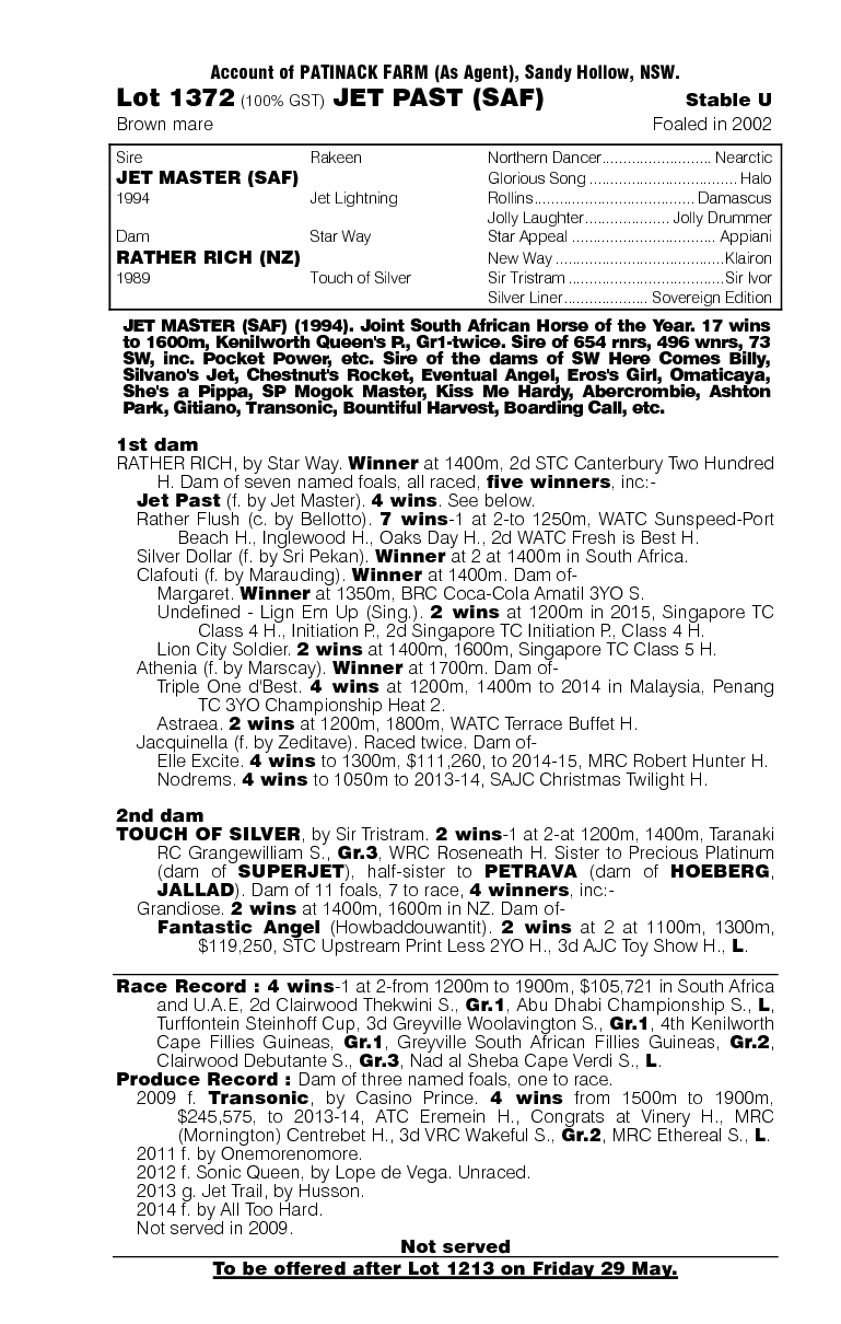 Jet Past (SAF) - pedigree