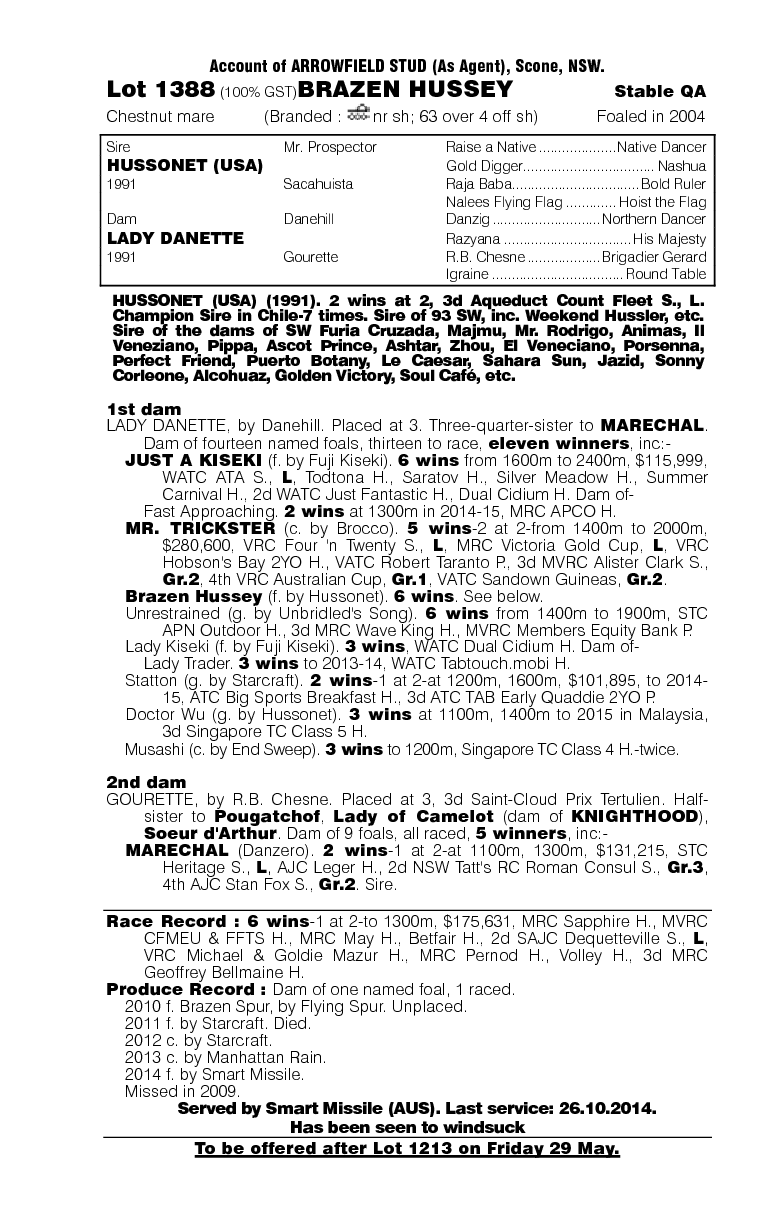 Brazen Hussey (AUS) - pedigree
