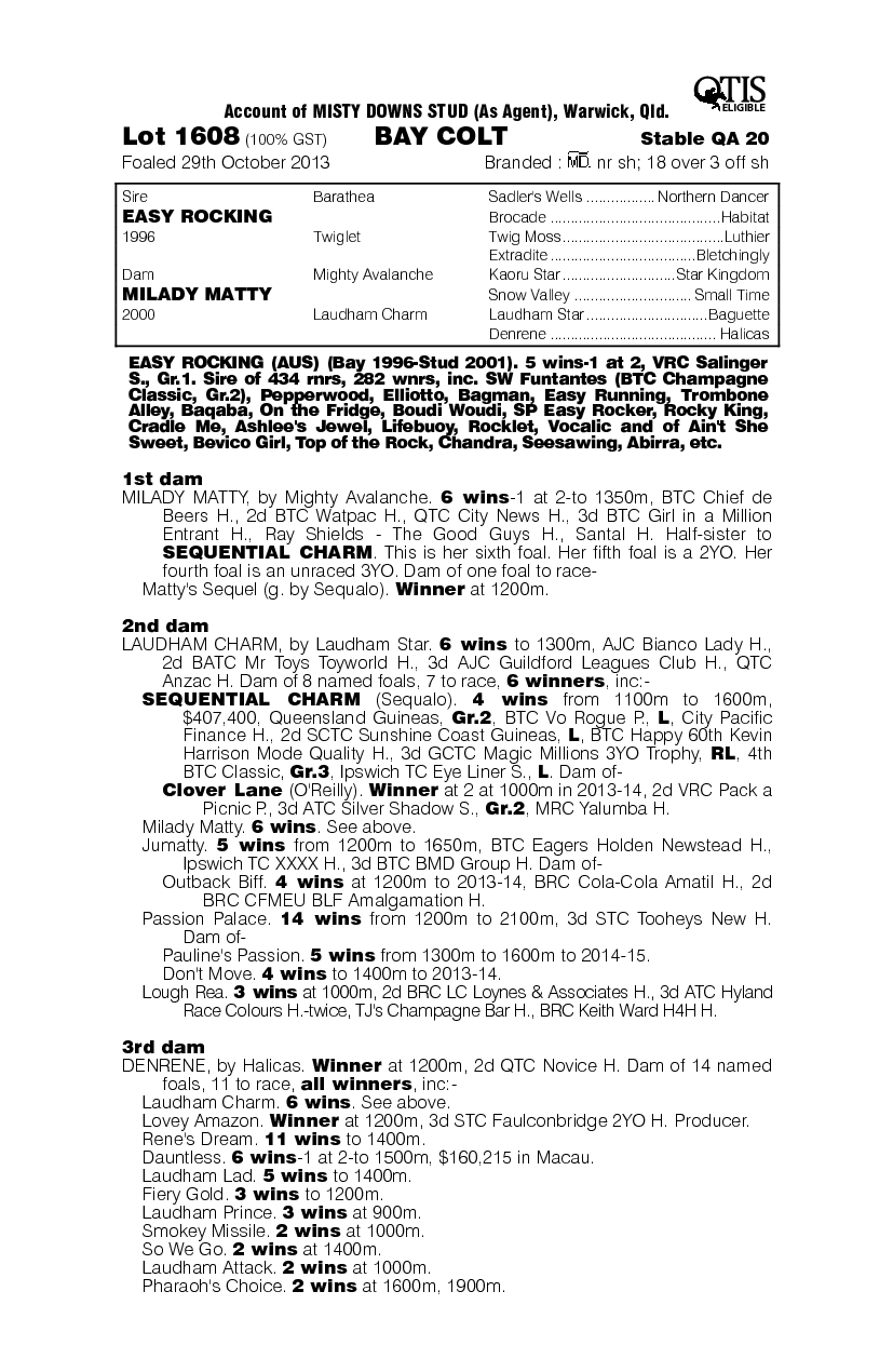 Easy Rocking (AUS) / Milady Matty (AUS) - pedigree