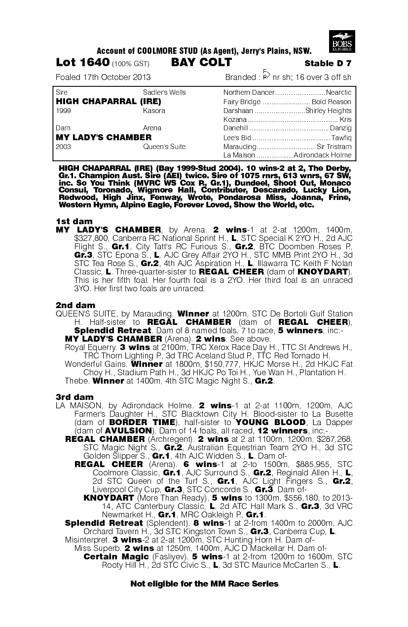 High Chaparral (IRE) / My Lady's Chamber (AUS) - pedigree