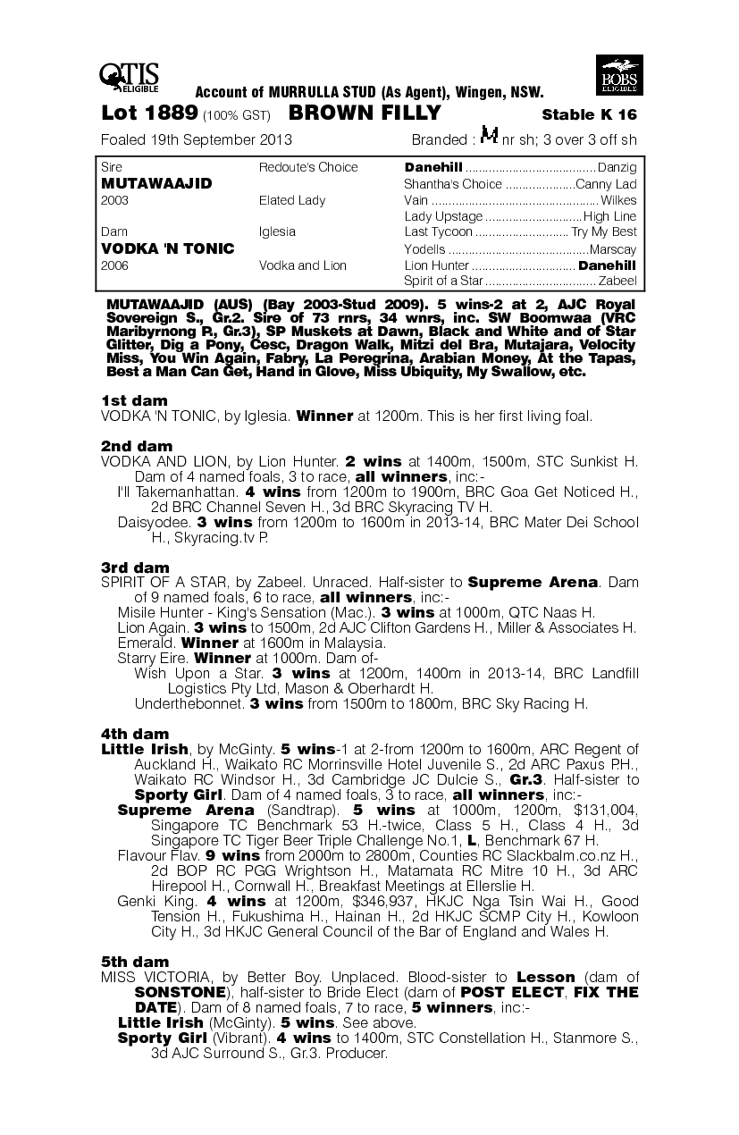 Mutawaajid (AUS) / Vodka 'n Tonic (AUS) - pedigree