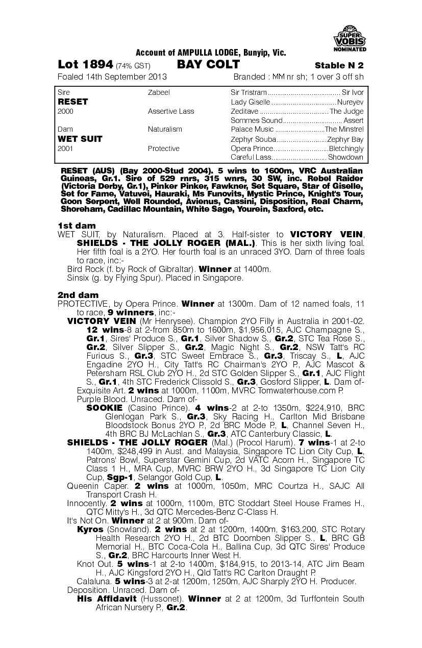 Reset (AUS) / Wet Suit (AUS) - pedigree