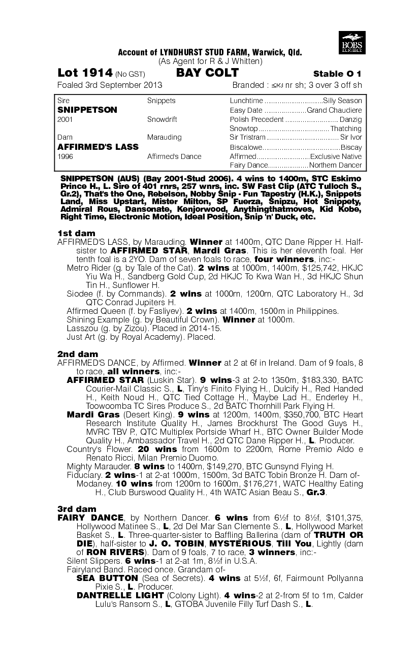 Snippetson (AUS) / Affirmed's Lass (AUS) - pedigree