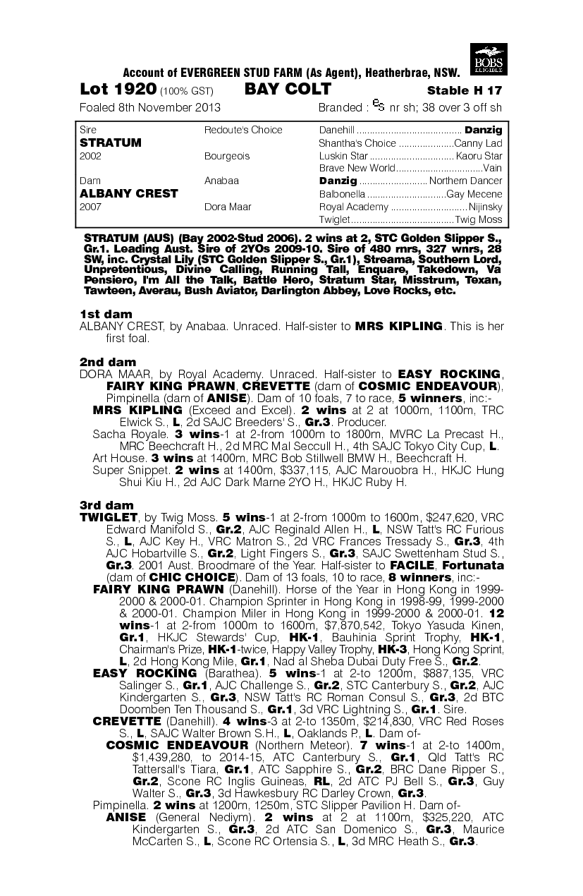 Stratum (AUS) / Albany Crest (AUS) - pedigree