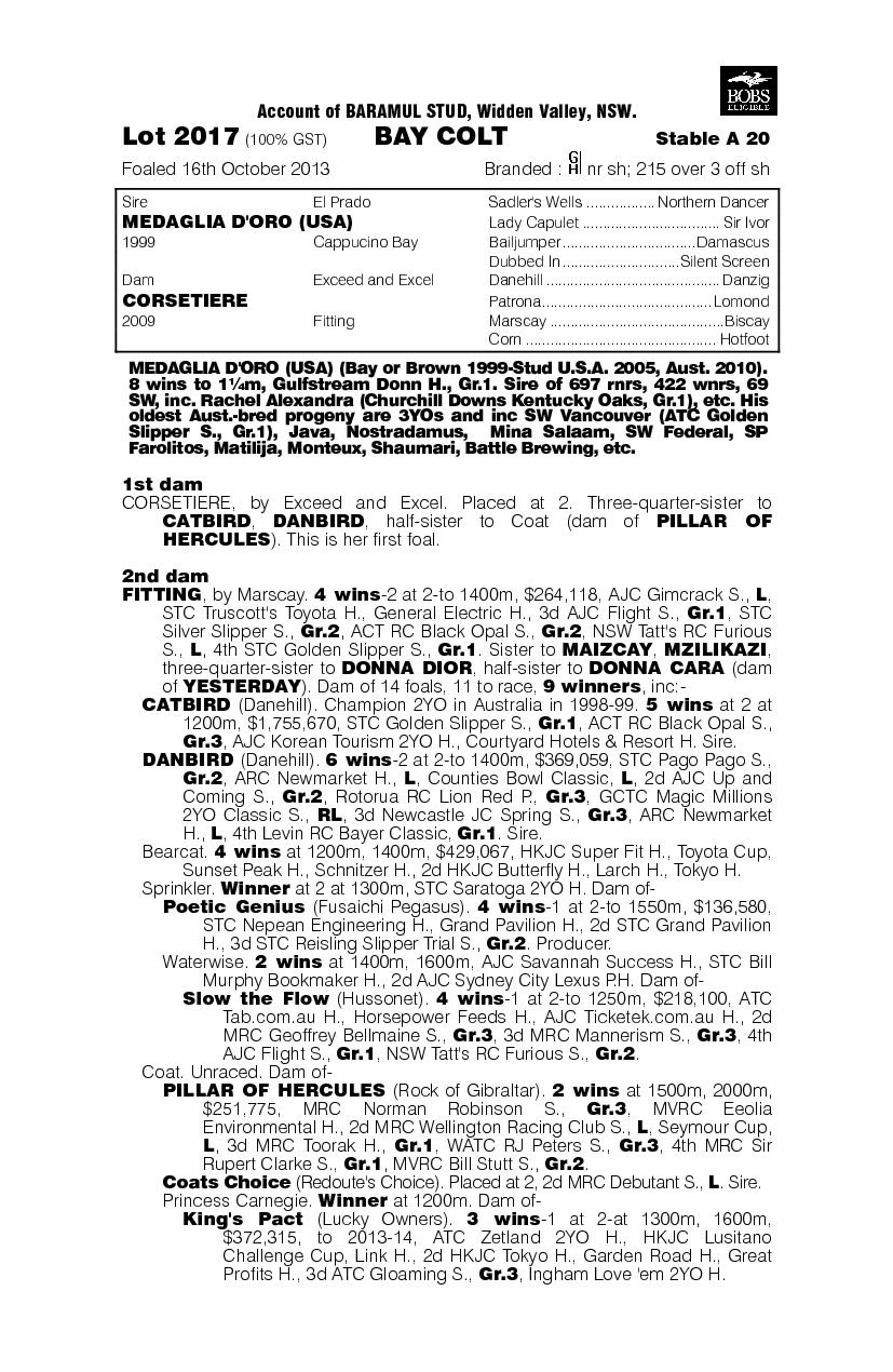 Medaglia D'oro (USA) / Corsetiere (AUS) - pedigree