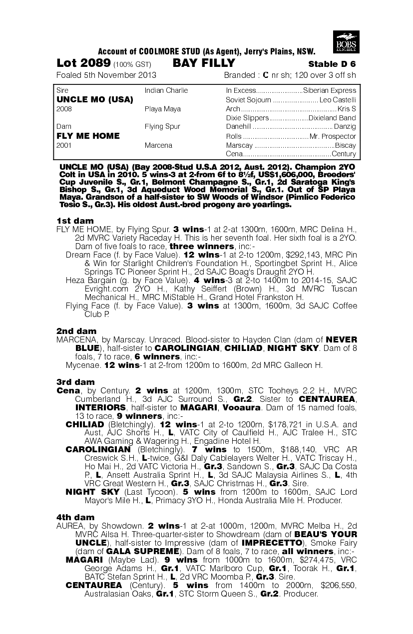 Uncle Mo (USA) / Fly Me Home (AUS) - pedigree