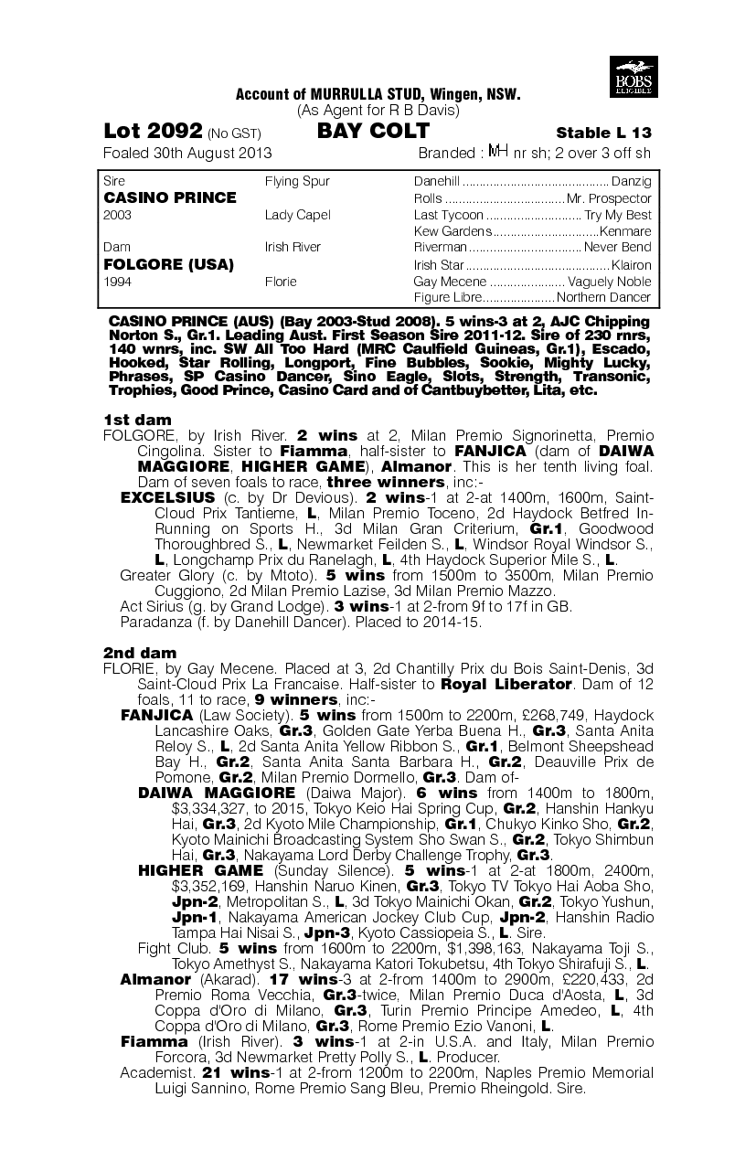 Casino Prince (AUS) / Folgore (USA) - pedigree