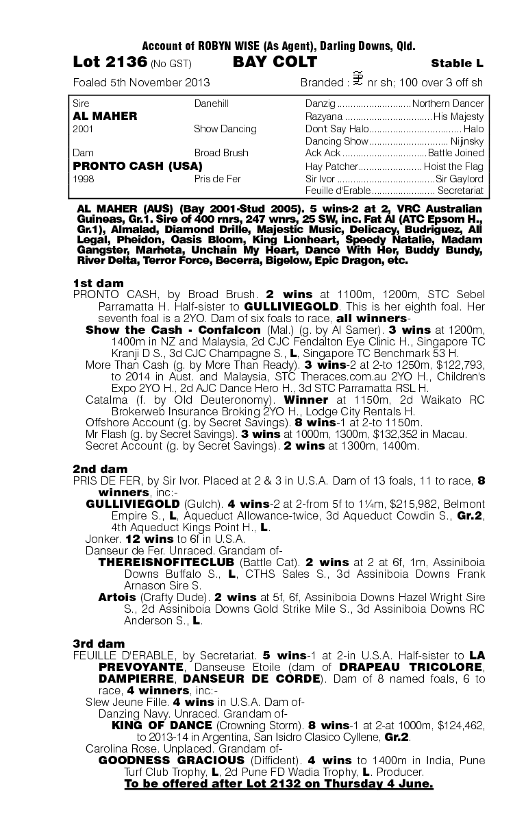 Al Maher (AUS) / Pronto Cash (USA) - pedigree