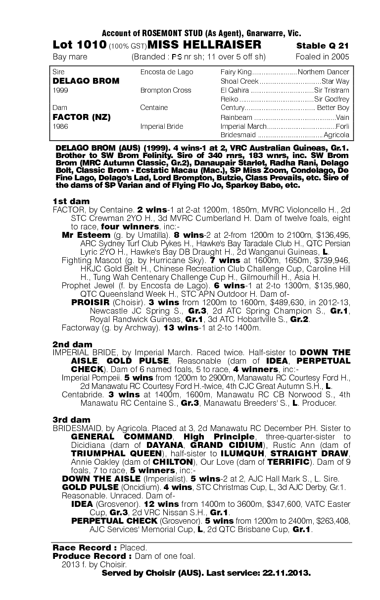 Miss Hellraiser (AUS) - pedigree
