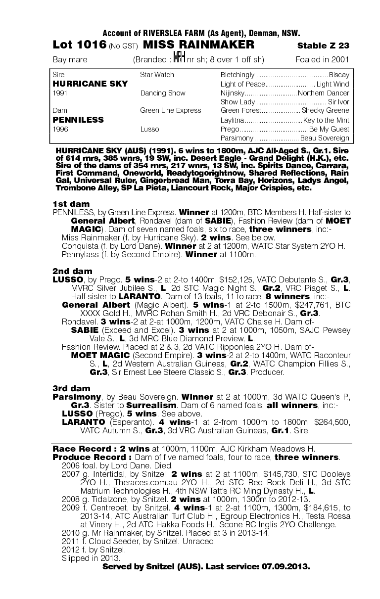 Miss Rainmaker (AUS) - pedigree
