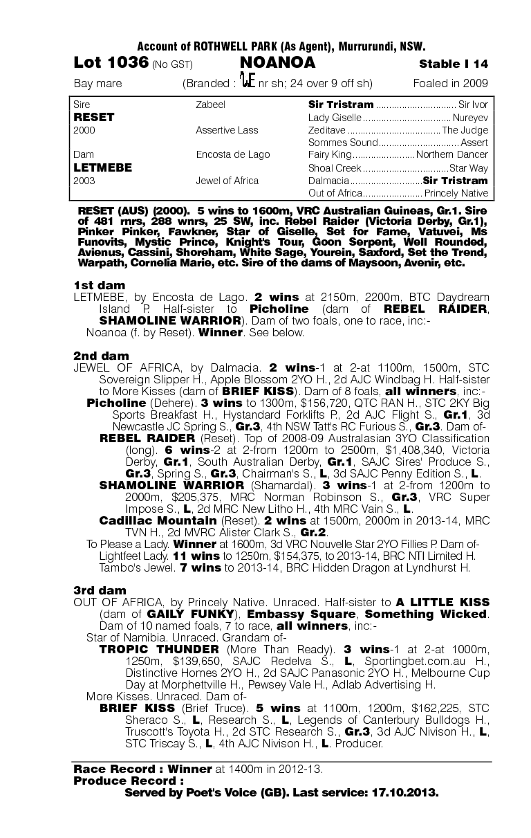 Noanoa (AUS) - pedigree