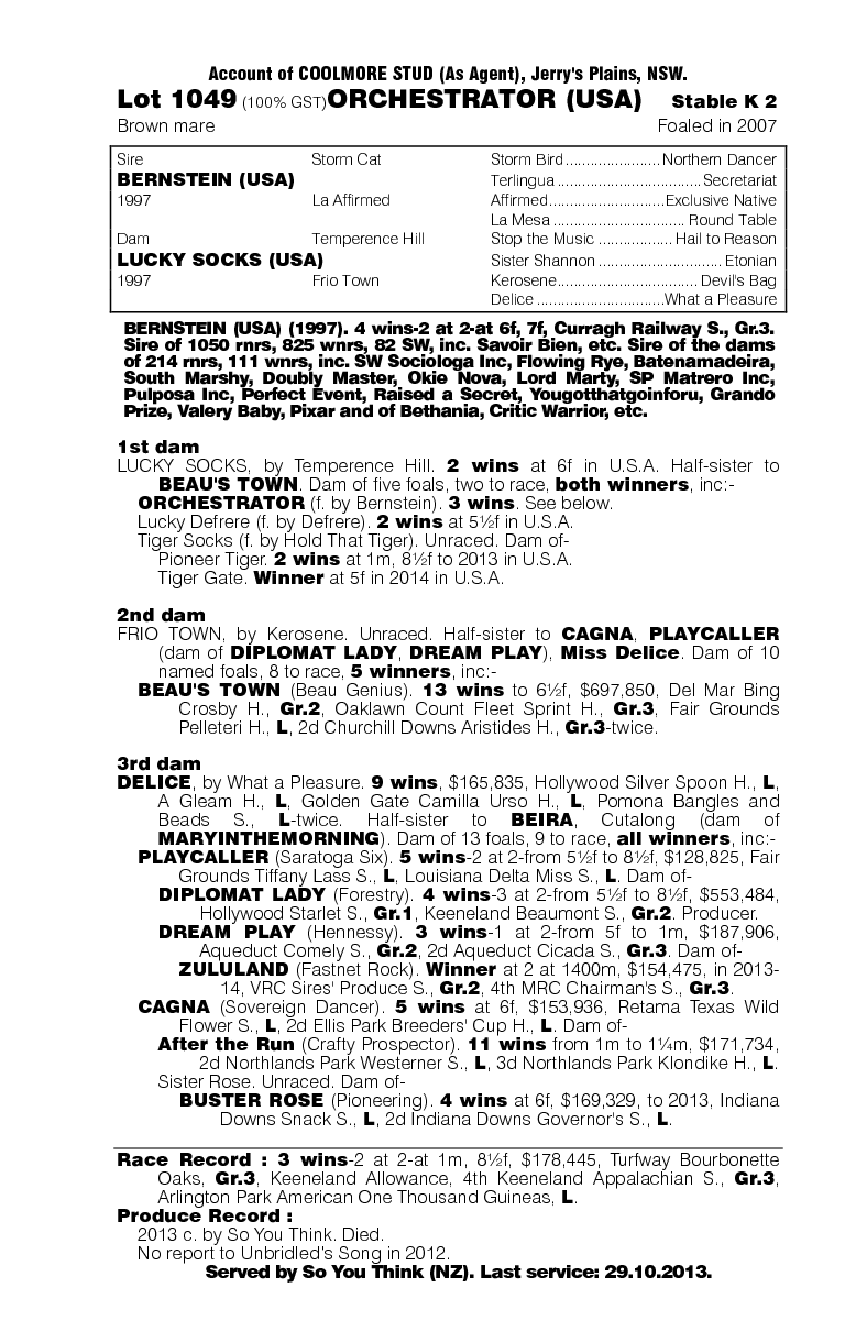 Orchestrator (USA) - pedigree