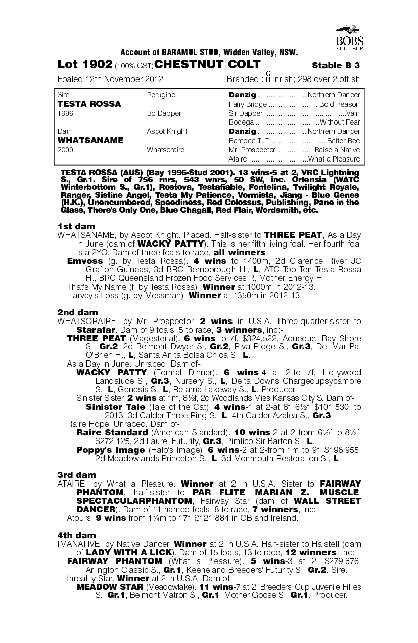 Red Sheeran (AUS) - pedigree