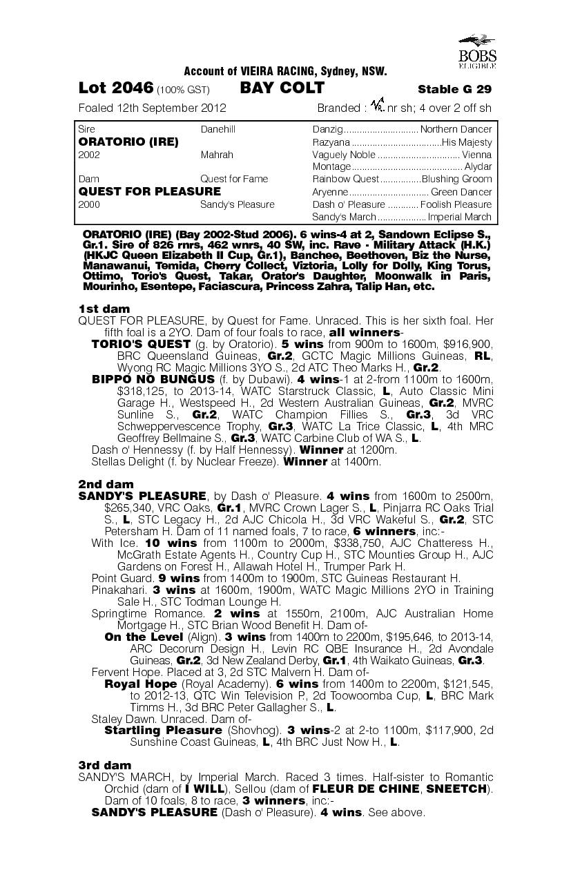 Torio's Destiny (AUS) - pedigree