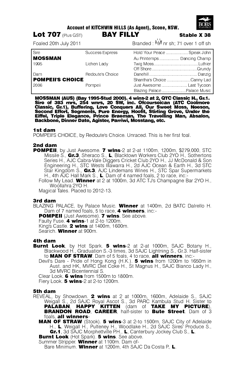 Mossman (AUS) / Pompeii's Choice (AUS) - pedigree