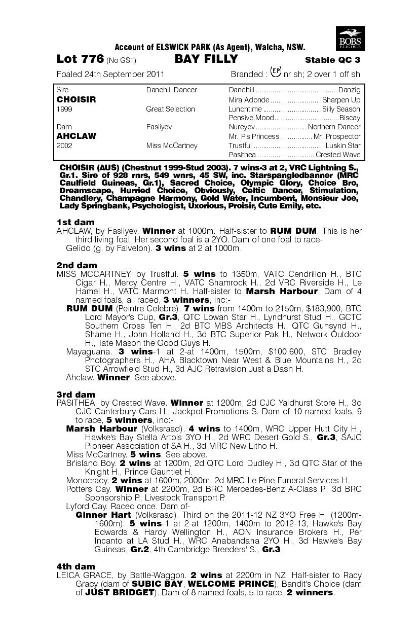 Elusive Legacy (AUS) - pedigree