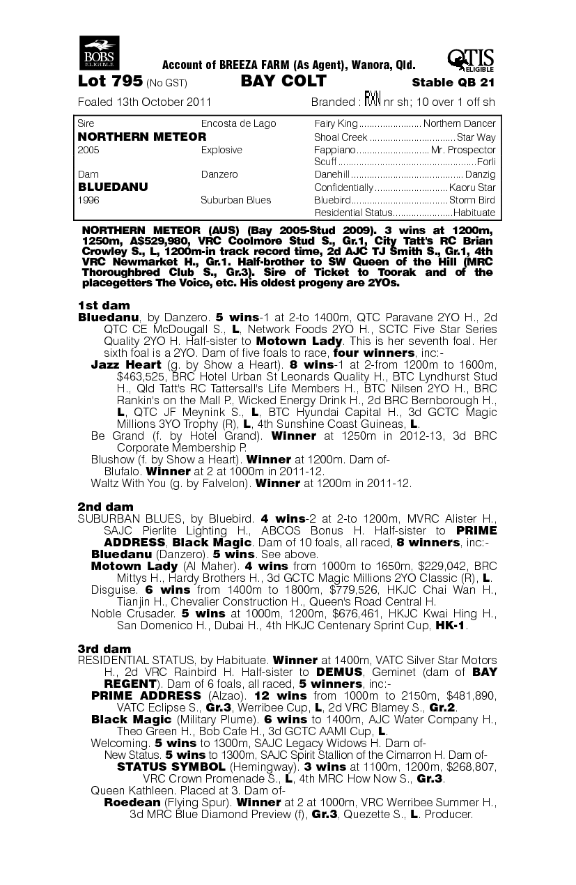 Metro Blue (AUS) - pedigree