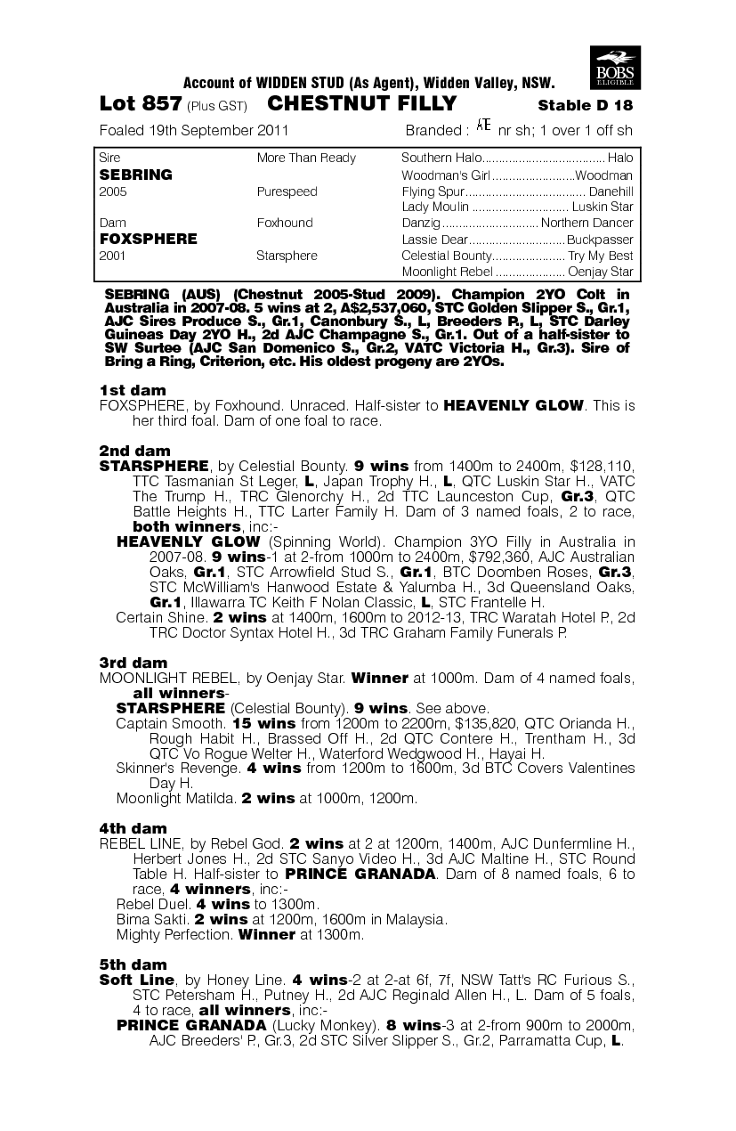 Flying Seba (AUS) - pedigree