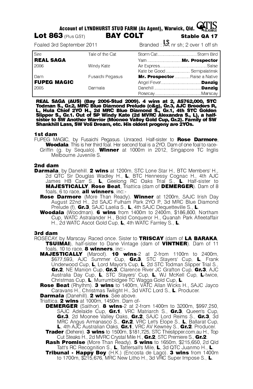 Real Saga (AUS) / Fupeg Magic (AUS) - pedigree