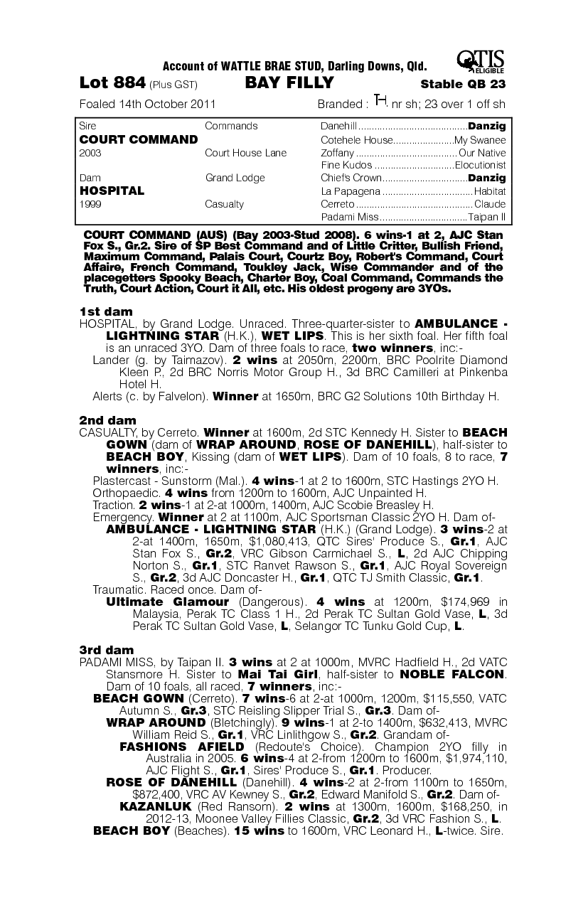 Court Command (AUS) / Hospital (AUS) - pedigree