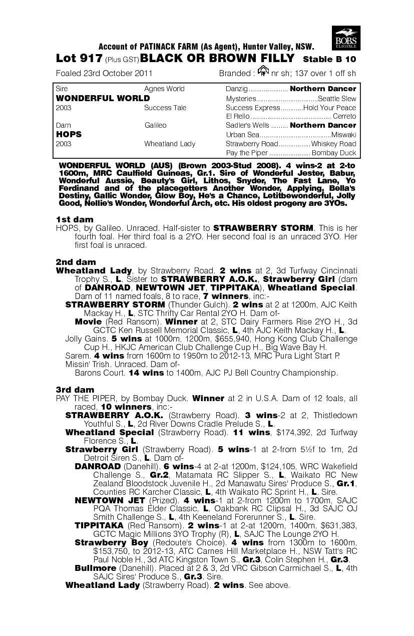 Wonderful World (AUS) / Hops (AUS) - pedigree