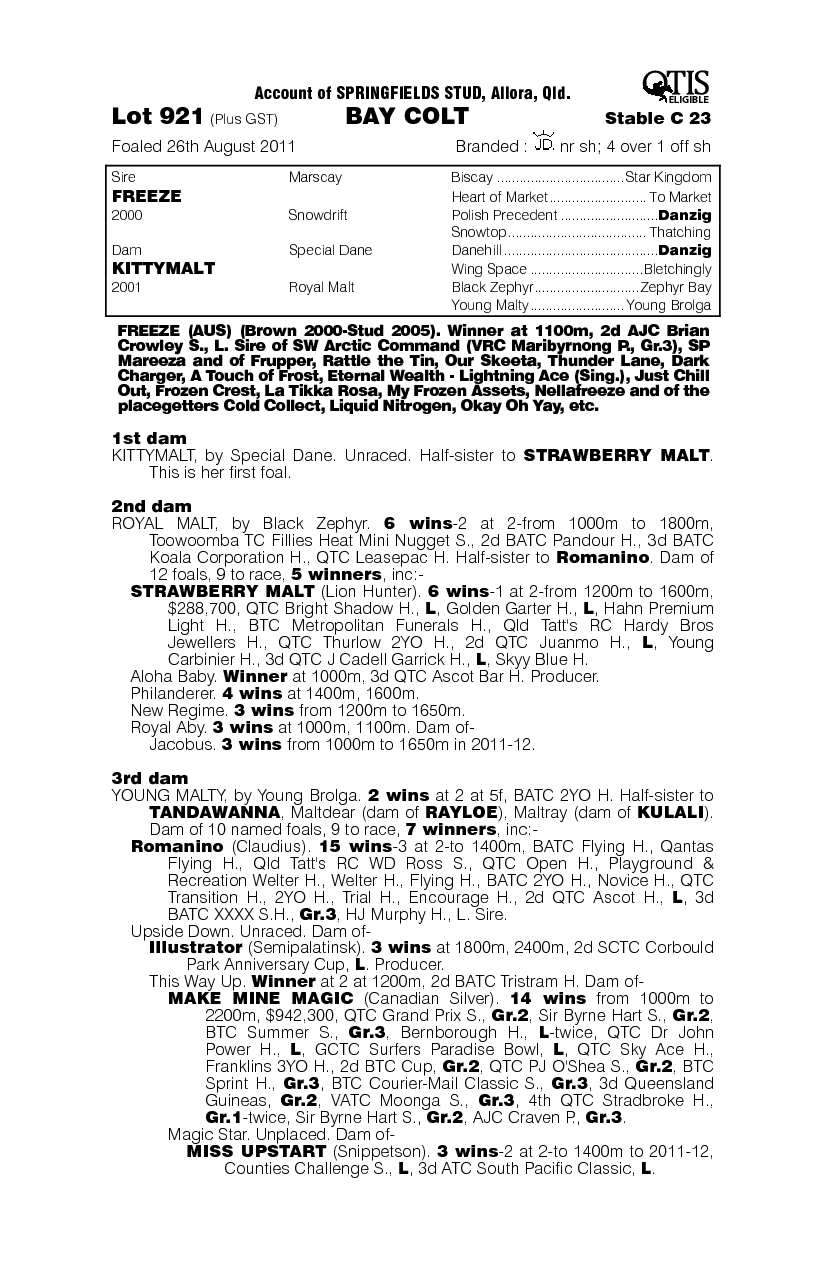 Freezelightning (AUS) - pedigree