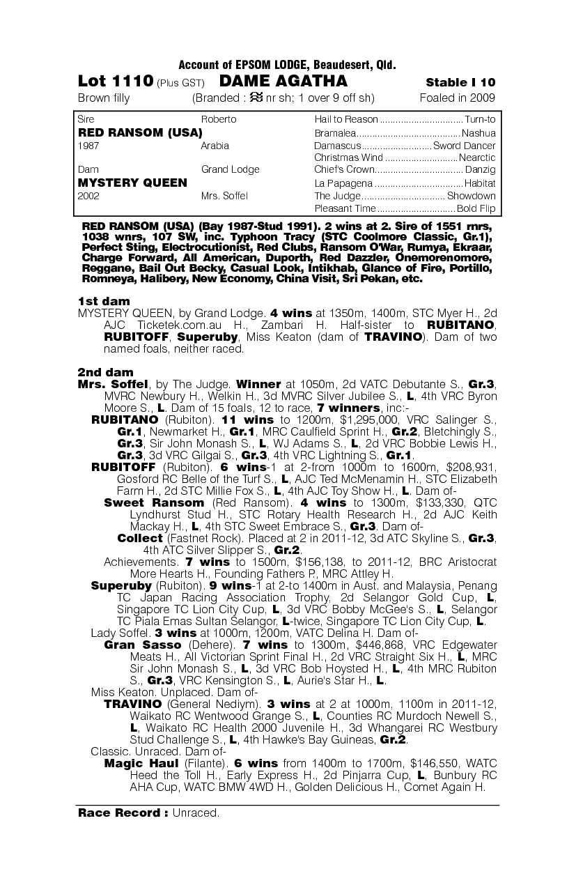 Dame Agatha - pedigree