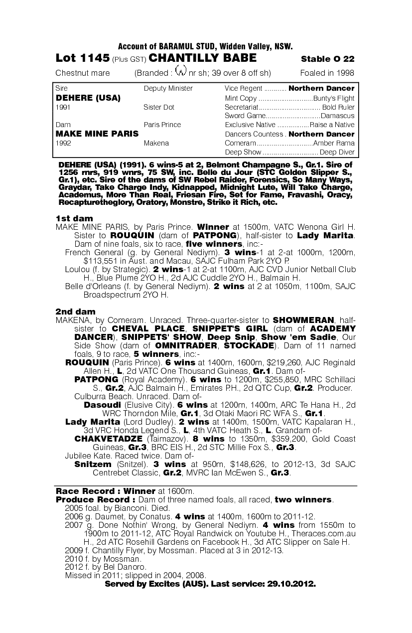 Chantilly Babe - pedigree