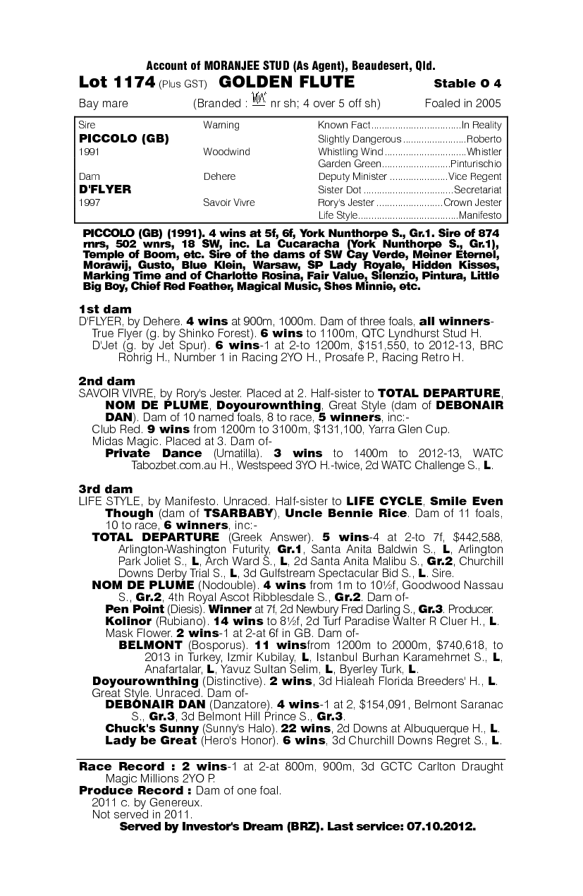 Golden Flute (AUS) - pedigree