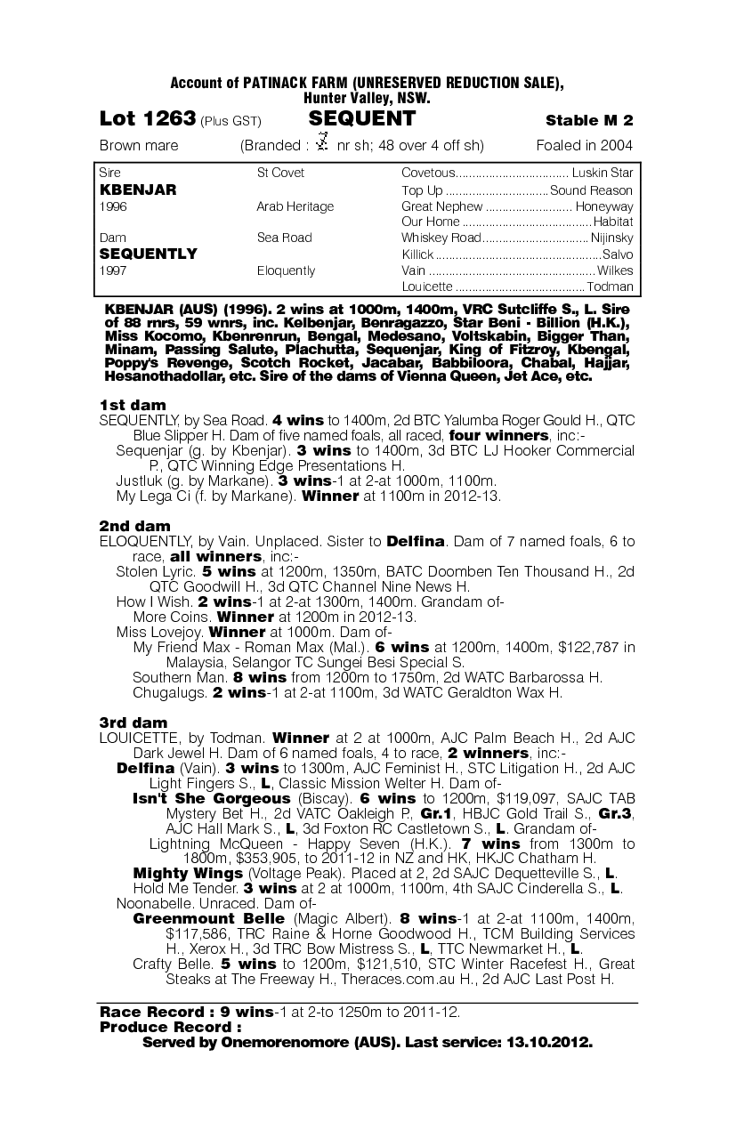 Sequent (AUS) - pedigree