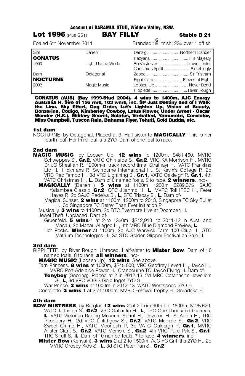 Conatus (AUS) / Nocturne (AUS) - pedigree