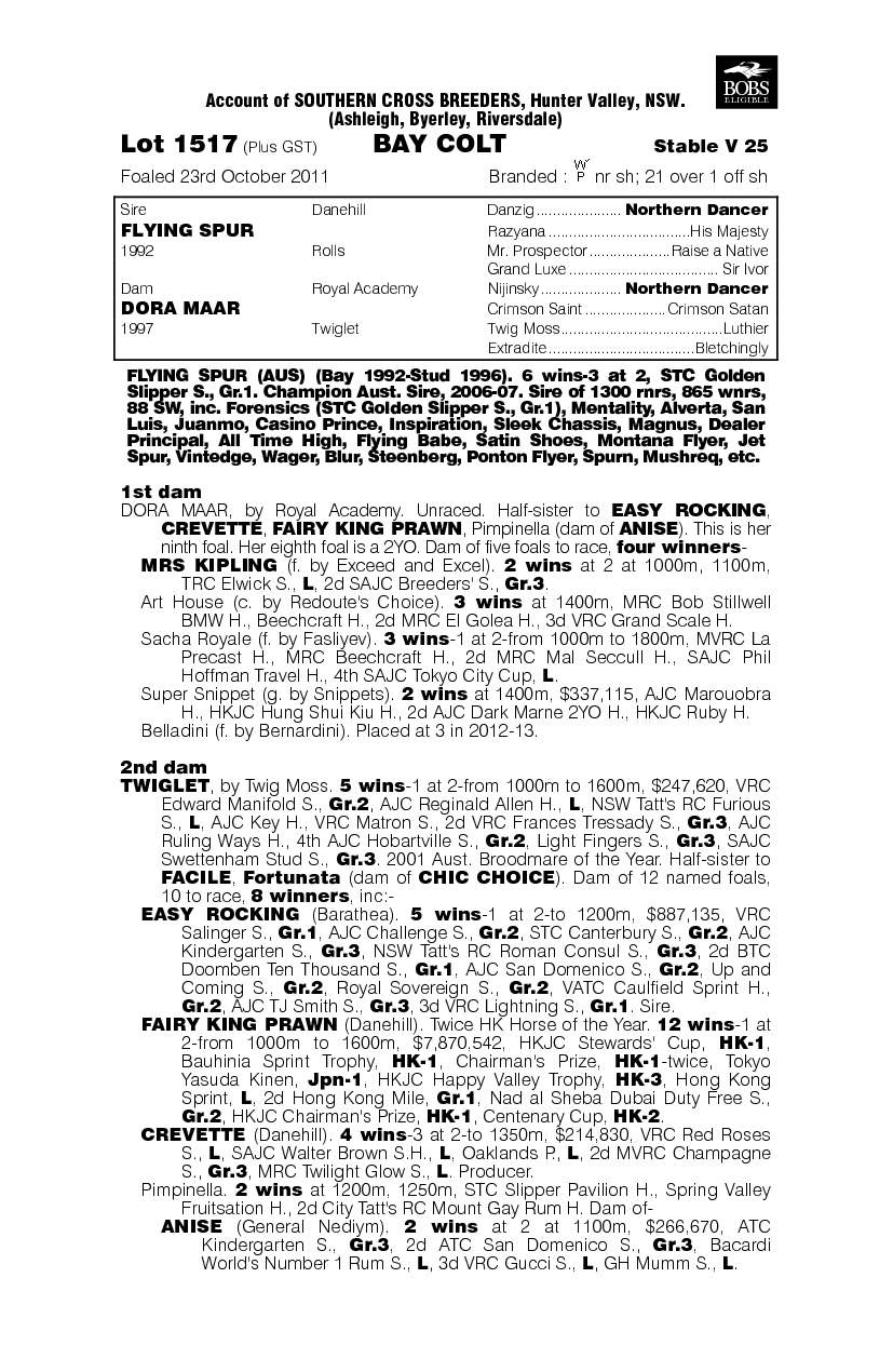 Flying Spur (AUS) / Dora Maar (AUS) - pedigree